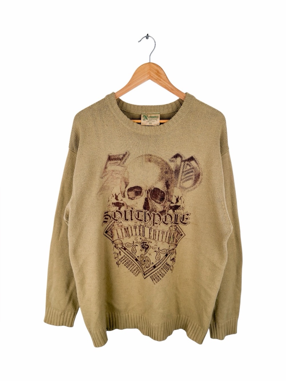 South Pole Limited Edition Skull Graphic Sweater Men’s XL Tan Brown Y2K Hip Hop